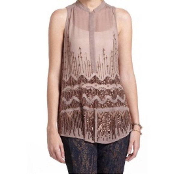 Anthropologie Tops - Anthropologie Moulinette Soeurs Sequin Beaded Sleeveless Blouse Top Size 4